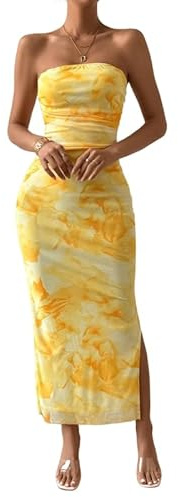 Sukiglam Vestito Donna Sexy Senza Spalline Abito Lungo Elegante Senza Maniche Stampa Floreale Maxi Abiti con Spacco Estivi Vestiti da Cerimonia Aderente Tubino per Sera Cocktail Nozze Festa Discoteca