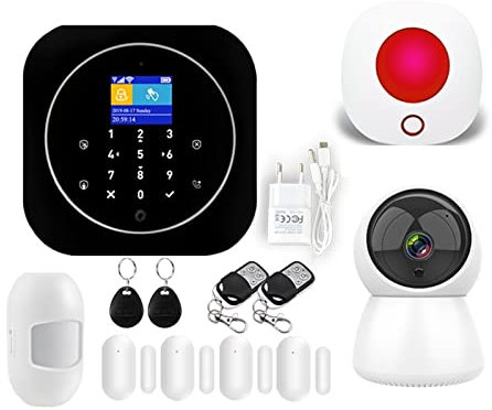 Kit Alarma Casa, Smart Life Wifi GSM Control del sistema de alarma en el hogar Toque Toque Toque Compatible Tuya Smart Aplicación(E)