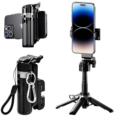 Mesen Trépied pour téléphone portable, 42 cm, perche à selfie, perche à selfie, format de poche, pour iPhone, support de voyage portable avec télécommande sans fil pour iPhone/Samsung/Android/appareil