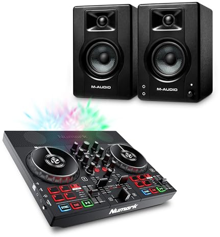 Numark Party Mix Live DJ Controller and M-AUDIO BX3 Pair Studio Monitors for Studio Recording, Music Production, Podcasting, Streaming
