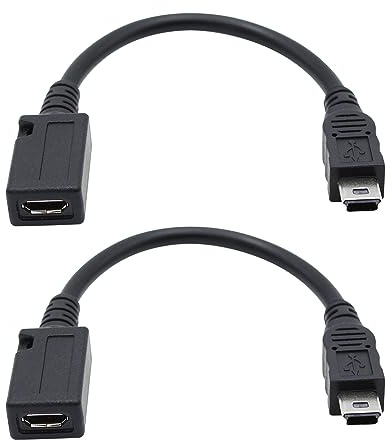 Xilaghy Mini USB to Micro USB Adapter Cable 14cm/5.5in Mini USB 5P Male to Micro USB 5P Female Charging and Data Sync Cord(2Pack)