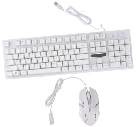 FIXOSHEE Wired USB Mechanical Gaming Keyboard Mouse Set with Luminous Keys White Wear-resistant Material Non-conflict Design for Computer Gamers