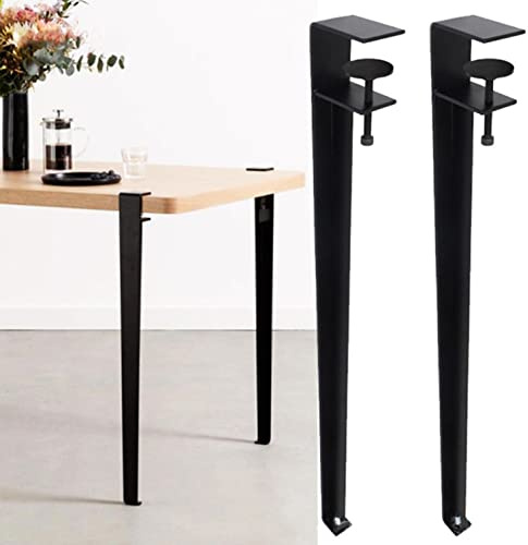 Pieds de Table réglables, 2 Pieds de Table Amovibles en Fer, Pieds de Meubles en métal, Pieds de Bureau en Forme de F, pour Table Basse, Banc, Console, Design sans Perforation (71 cm, Noir)