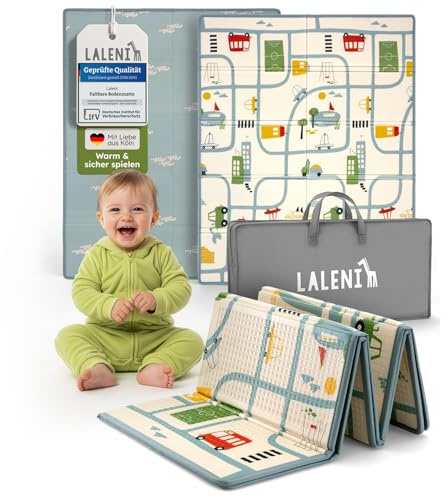 Laleni Tapete Actividades Bebe 120x150x1cm - Alfombra Bebe Acolchada Plegable Impermeable - Alfombra Juegos Bebe para Interiores y Exteriores - Colchoneta Bebe Suelo con Estampado de Ciudad