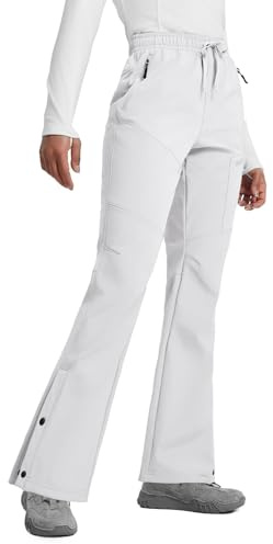 baleaf - Pantaloni da sci da donna foderati in pile, termici, impermeabili, in softshell, a sbuffo, con tasche con cerniera, per camminare ed escursionismo, bianco, XL