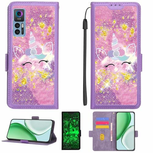 Kinetijy Coque Compatible pour TCL 30+ Plus Coque Étui Housse Case Support [avec Film Protecteur HD d'une dureté de 9H] [Blocage RFID][Paillettes dorées + Brillantes] LPT-DJS