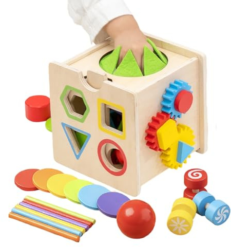 Generisch Holz Aktivitätswürfel - 8-in-1 Holz Entwicklungsspielzeug - 17 x 15,5 x 15 cm Spielwürfel,Für Mädchen Und Im Alter Von 1 Bis 6 Jahren Für Zuhause Schule Geburtstag Party Spielzimmer