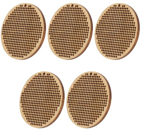 ABOOFAN 5pcs 5cm Mini DIY Cross-Stitch Wood Chips Handmade Wooden Cross Stitch Boards Portable Craft Plates for Pendant Kit and Embroidery Decor