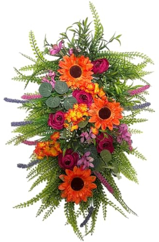 Ghirlande di girasoli, ghirlanda di fiori di campo artificiali da 16 pollici per porta d'ingresso, decorazione colorata per appendere la porta primaverile ed estiva per il portico di casa e la decora