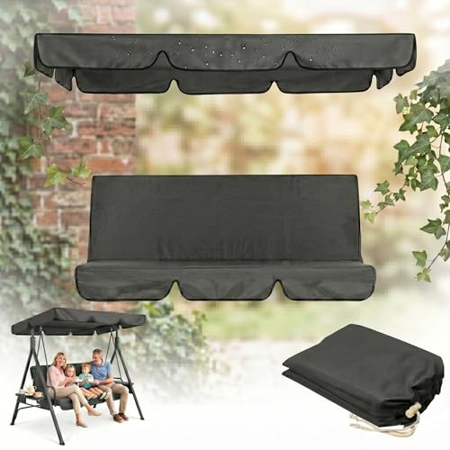 210d Garden Swing Canopy And Seat Cover Set, Heavy Duty Waterproof & Uv Resistant Replacement For 3-Seater Swing, 2-In-1 Outdoor Furniture Protector(grey,164*114*15cm+130*45*8cm)