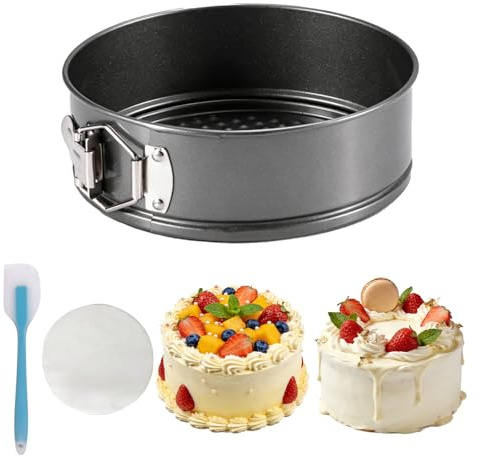 YDAKGUEY Moule à charnière - Rond - 28 cm - Avec papier sulfurisé et spatule en silicone - Avec revêtement antiadhésif - Pour gâteaux, gâteaux au fromage - Noir