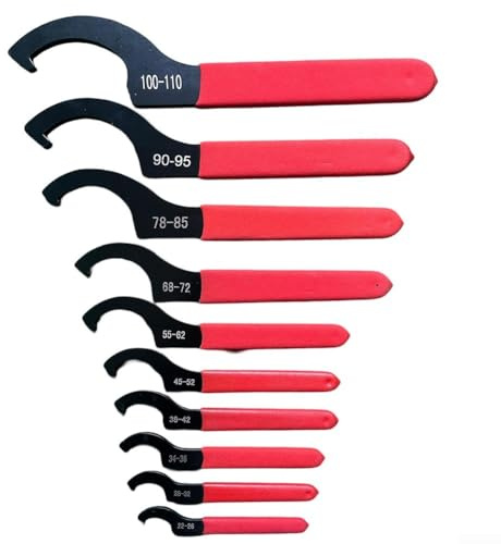 Juego de 10 llaves de gancho en C, kit de llaves ajustables para tuercas redondas de 22 a 110 mm, llaves de acero de alto carbono con mango antideslizante para husillo eléctrico y máquina de grabado