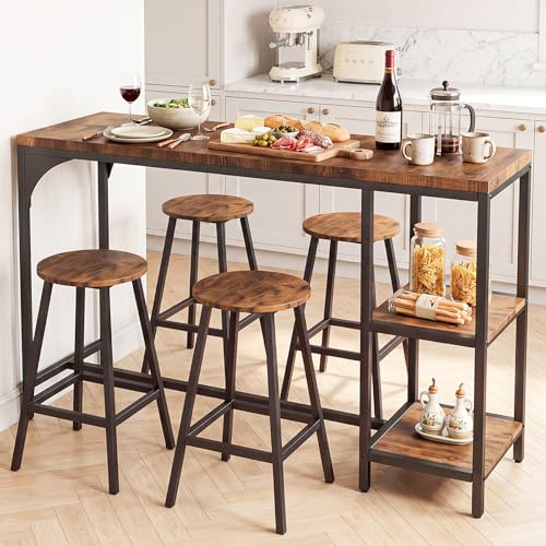 HOKEEPER Bartisch-Set 4 Personen | Barhocker, für Küche, für Wohnzimmer, robuste Stahlkonstruktion, rutschfeste Fußkappen
