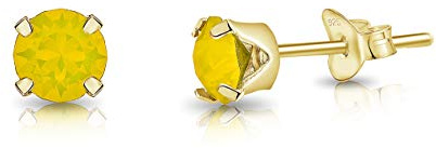 Pendientes de Botón Plata Ley 925 Chapados Oro 24K on Cristales Brillantes Ópalo 4 mm - Pendientes Pequeños Oro para Mujer - Punto de Luz Hipoalergénicos