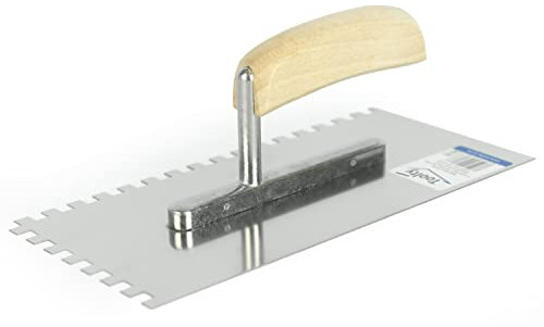 TOOLTY Stainless Steel Square Notched Trowel, 270mm, 8x8mm - For Adhesive Mortars, Wooden Handle, Tile, Tiling, Adhesive, DIY