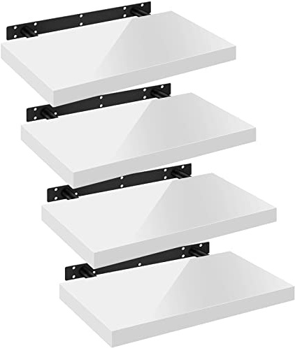 WOLTU Wandregal Schweberegal Hochglänzend Weiß,40x22,9x3,8cm 4er,MDF | Wandboard 4er mit Metallhalterung, für Küche Badezimmer Wohnzimmer Schlafzimmer, aus MDF, Regale mit der höchsten Träger 10kg