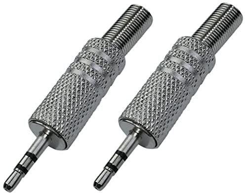 Aerzetix - C53624 - Set di 2 jack/spine/connettori 2.5mm maschio stereo con molla proteggi cavo - per saldare - lunghezza 44mm - colore argento