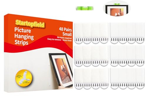 CARAINBO 48 Pairs(96strips) Small Picture Hanging Strips Heavy Duty, Picture mounting Strips,Removable Hook and Loop Tape, Picture Hanger Damage Free,Perfect for Wall Art Hanging Frames