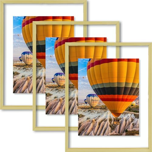 Golden State Art, 11x14 Floating Picture Frame Aluminum, Tempered Clear Glass Displays Any Size Photo Up to 11 x 14, for Home or Gallery Decoration (Gold, 3 Pack)