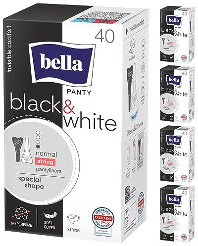 bella Panty Slipeinlagen Black & White 5er Pack (5x40 Stück) | dermtest: EXCELLENT | ultradünne Slipeinlagen für String-Unterwäsche | schwarze & weiße Tanga Slipeinlagen | parfümfrei