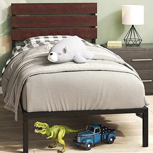 Zinus Figari Cama 90x190 cm - Altura 31cm con almacenaje bajo la cama - Somier sostenible de bambú y metal con cabecero de láminas - Marrón y negro