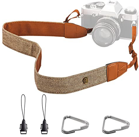 1 bandoulière pour appareil photo, avec deux boucles de connexion, réglable, bandoulière pour appareil photo confortable en pur coton, sangle pour appareil photo rétro simple