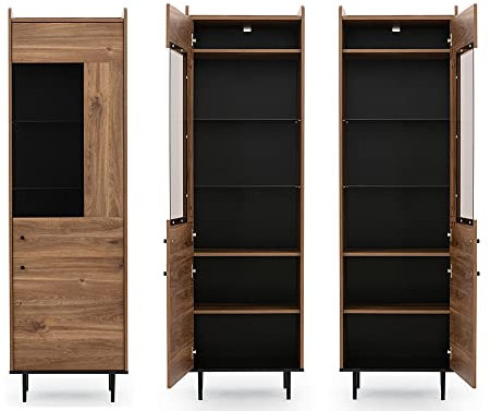 Lomadox Vitrinenschrank Eiche Nb. Wohnzimmer Möbel im modernen Vintage Design, B/H/T ca. 60/200/40 cm