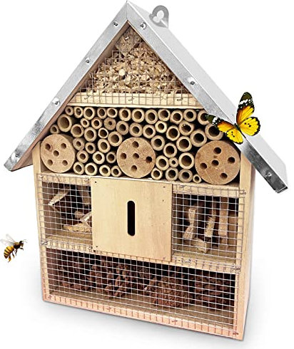 Insektenhotel Aus Naturholz Mit Metalldach, Insektenhaus Zum Aufhängen, Bienenhotel Marienkäferhotel Bienenhaus Marienkäferhaus, Insekten Hotel Für Bienen Marienkäfer Schmetterlinge Florfliegen