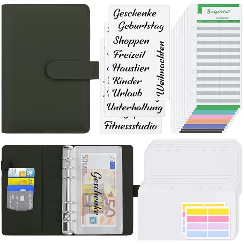 KONVINIT Budget Planner Deutsch,A6 Budget Binder mit Geldumschläge und Budget Blätter,Finanzplaner Umschlagmethode für Sinking Funds Geld Sparen,Bugetplaner Startset,schwarz