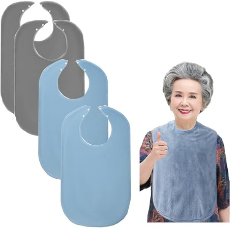RAXIFU 4 Pack Adult Bibs for Men and Women, Adult Bibs for Elderly,Towel bib for Special Needs Adults