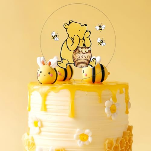 MEMOVAN Winnie Cake Topper Pooh Bear Cake Toppers Classic The Pooh Cupcake Topper Bear Baby Shower Birthday Cake Decorations for Winnie Bee Welcome Oh Baby Party Supplies