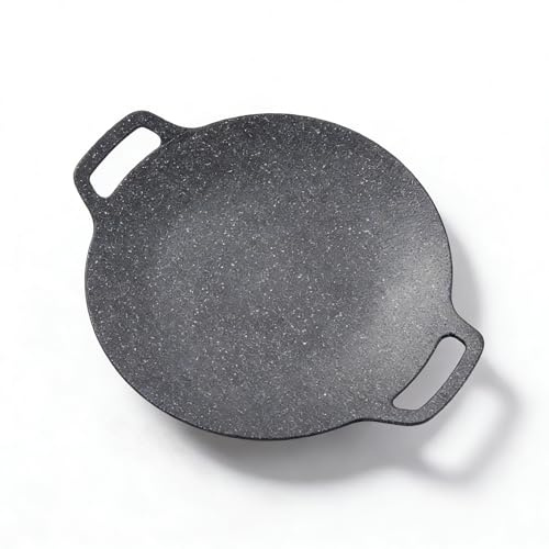 Sartén para Parrilla Coreana, Asas Dobles, Parrilla Coreana Negra, Textura Acanalada, Aluminio Fundido a Presión Sólido para Acampar (38cm)