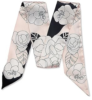 LumiSyne Sciarpa Di Seta Stretta Donna Ragazze Lungo Sottile Fazzoletto Da Collo Albero Fiore Stampata Motivo Lettere Stile Artistico Retrò Sottile Nastro Sciarpa In Raso Copricapo Fascia Per Capelli