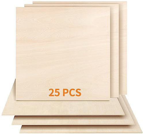 Dofiki 25 Piezas 3mm Contrachapado de Abedul 300 x300 x3mm Tablero de Contrachapado para Corte por Láser Grabado en Madera DIY Hoja de Abedul 1/8 x11.8 x 11.8