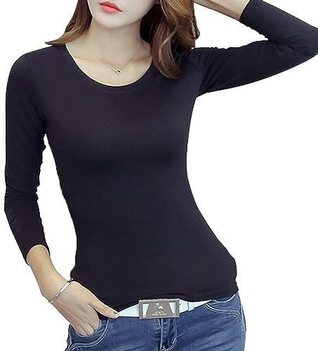 FFWTPY Maglia Termica da Donna Maglietta Funzionale con Scollo Rotondo Collo Alto Base Layer Basic Top Intimo Traspirante Abbigliamento Termico Inverno