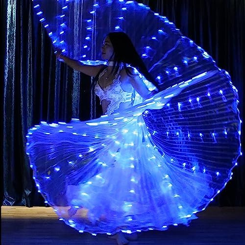 LED-Isis-Flügel, Bauchtanz-Flügel, leuchtender Engel, LED-Schmetterlingsflügel mit Teleskopstäben, leuchtende Performance-Kleidung für Karneval, Bühne, Halloween, Weihnachtsfeier (Erwachsene, blaues