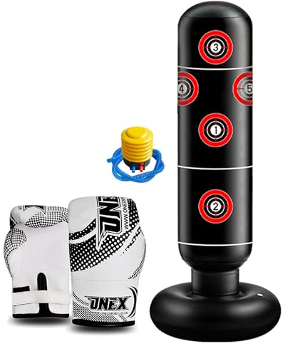 Inflatable Boxing Bag for Kids Teens Freestanding Punch Bag for Practicing Karate MMA, Martial Arts Punching Training (BLACK)