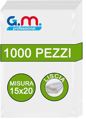 GM 1000 Sacchetti Sottovuoto Lisci per Alimenti,Misura 15x20 Imballaggio per Macchine sottovuoto Professionali,per Conservazione Alimenti e Cottura, Senza BPA