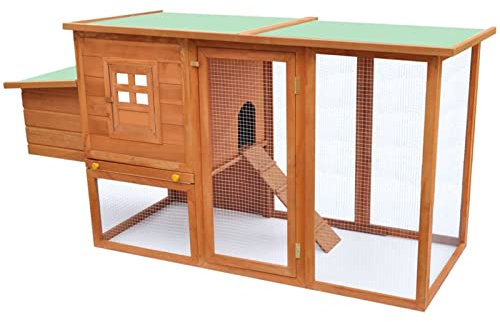 BAZZI Hühnerstall mit 1 Legenest, Kaninchenstall, Freigehege für Kaninchen und Meerschweinchen, Hasenhaus, Kleintierhaus, Hamsterkäfig, Aus Holz, Kaninchengehege