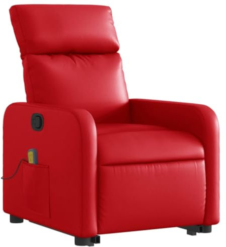 vidaXL Massagesessel, Sessel mit Aufstehhilfe, Relaxsessel mit Liegefunktion Vibrationsfunktion, Fernsehsessel Liegesessel Aufstehsessel, Rot Kunstleder