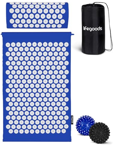 LifeGoods Esterilla de acupresión con cojín – Esterilla de acupresión – Esterilla de acupresión + – Esterilla de acupuntura – Alfombrilla de masaje – Espalda – Esterilla de púas – Esterilla de Faquir