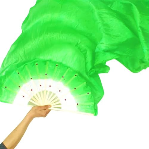 Bauchtanz Fan Fan zum Tanzen 1.5m Nachahmung Seide Tanz Kung Fu Tai Chi Fan Bühne Performance Requisiten Dekor Hochzeit Handgefängnisse (Color : Green)