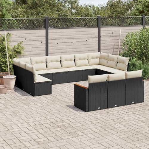 SECOLI XXL Rattan Lounge Con Stauraum Loungemöbel Set Terrassenmöbel Gartenlounge Loungesofa Sitzgruppe Rattan Ecklounge Ecksofa Garten Gartenmöbel Set Schwarz 13-tlg-Type-11