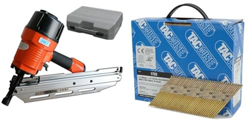 Druckluft Streifennagler Druckluftnagler Nagelgerät 34° 50mm bis 90mm Nagler & TACWISE 1723 Extra verzinkte Rahmennägel, 3,1/90 mm, D-Kopf, Ringschaft