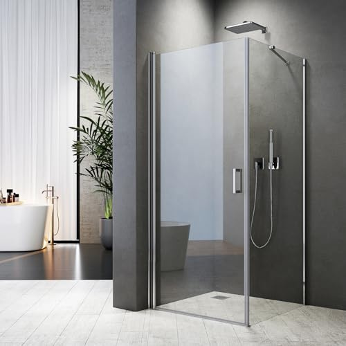 Duschkabine Eckeinstieg 90x90 cm Duschabtrennung Pendeltür mit Seitenwand,Dusche mit Feste Seitenwände Duschwand aus 6 mm Nano ESG Sicherheitsglas,Höhe 195 cm