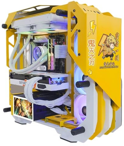 Gaming Case, Mid - Tower PC Gaming Case ATX/M-ATX/ITX - Front I/O USB 3.0 Port - Sidopanel Av Härdat Glas - Inklusive 2 LED-ljustavlor