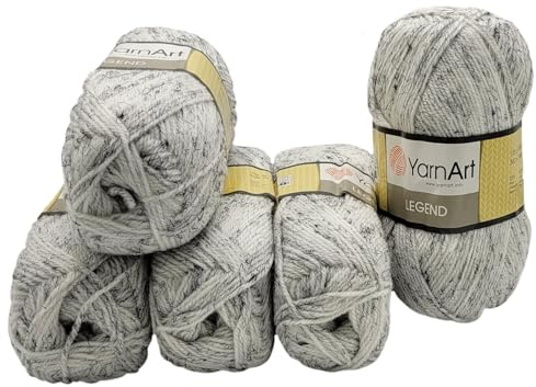 5 x 100 Gramm Ilkadim Export Legend Strickwolle, 500 Gramm Wolle meliert mit Tweed-Effekt, Schurwolle. Acryl, Viskose (grau weiss meliert 8821)