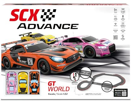 SCX - Advance Rennstrecke - Komplette Rennstrecke - 3 Autos und 2 Fernbedienungen 1:32 (GT World)