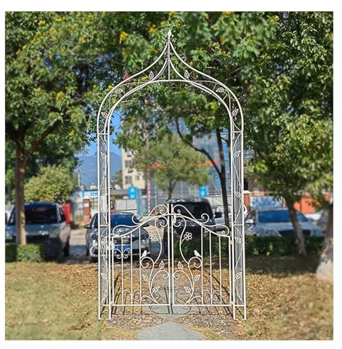 Metall-Gartenbogen Rankgitter mit Tor, Kletterpflanzen, Stütze, Pergola-Laube, Outdoor-Torbogen, Rosenbogen, 284 x 143 x 52 cm, Weiß, stabiles und elegantes Design