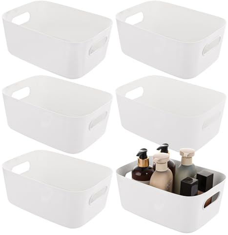 ASelected 6 Stück Aufbewahrungsbox Multifunctional ordnungsboxen Aufbewahrungskorb mit Griffen Stapelbar Kunststoffbox Weiß für Küche Büro Schrank Bad